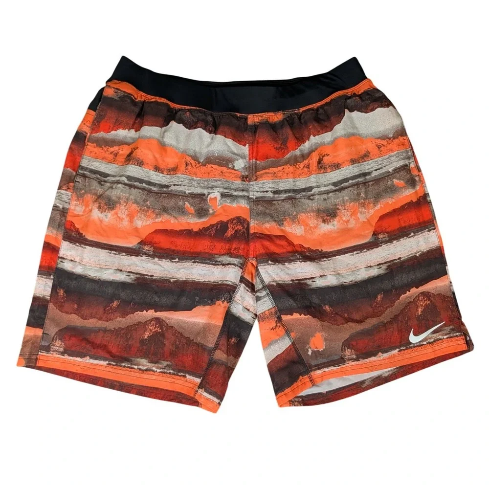 Nike Mens Running Shorts Canyon Landscape Print Orange Brown Black XL 8.5 Inseam